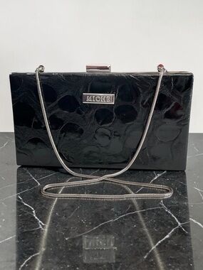 Miche Black Textured Clutch with Silver Chain